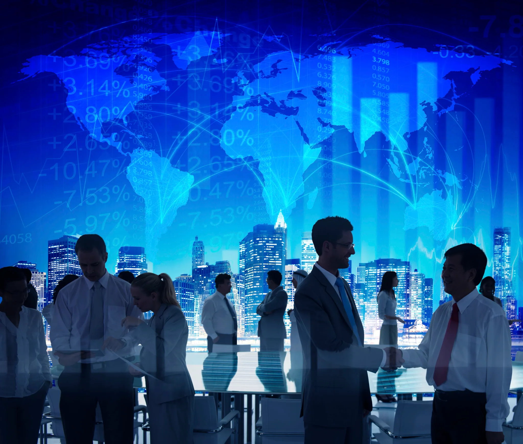 Business professionals connecting globally for affordable connectivity program solutions.